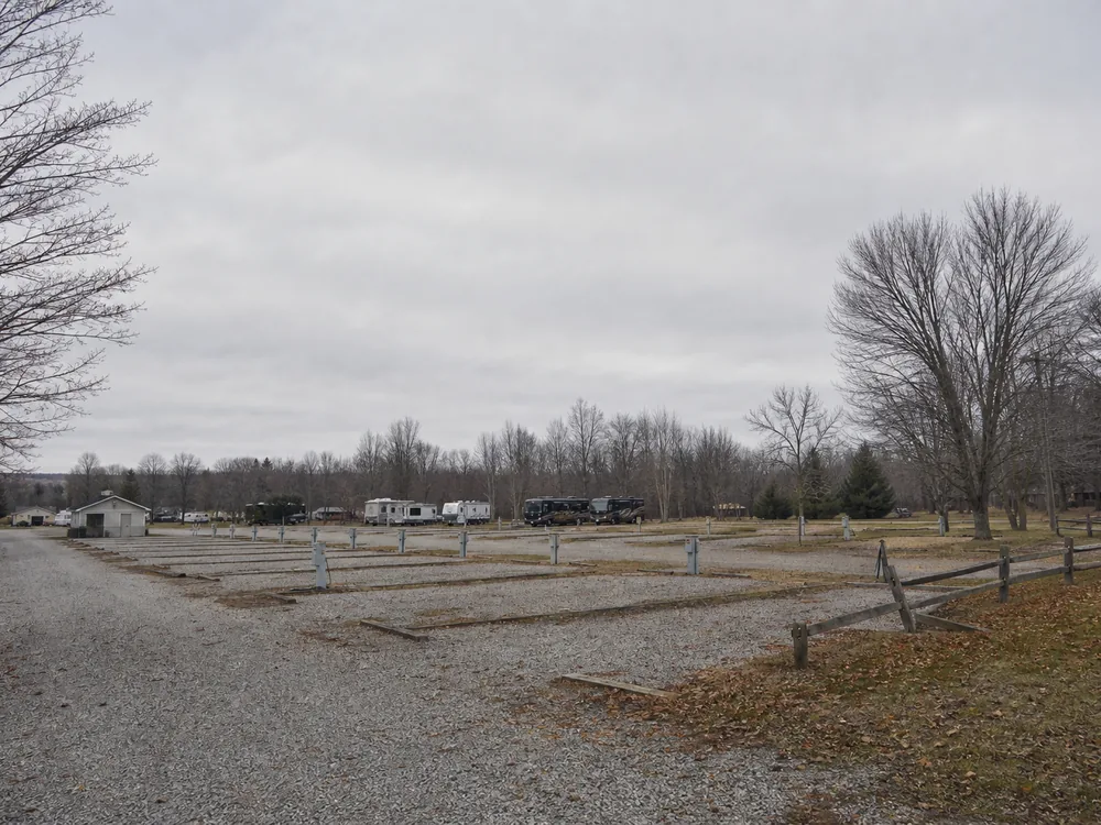 Empty off-season campground sites, what a thinning review record looks like from outside