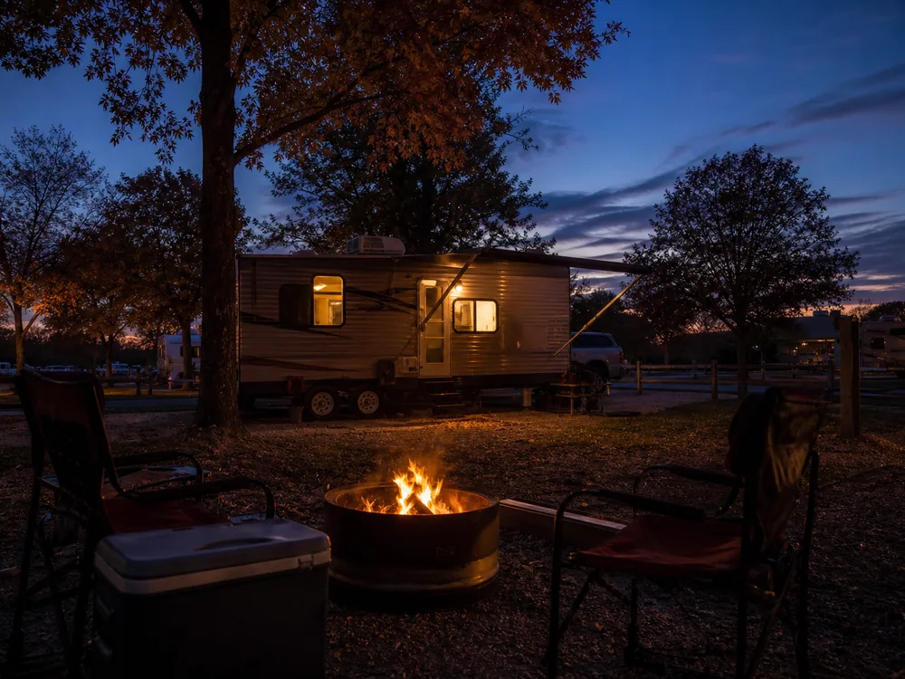 Occupied campground site at dusk, the good stay a review request template should follow