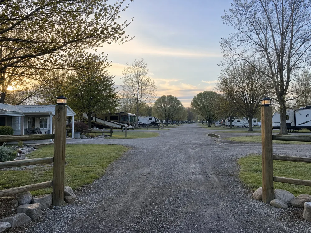Park entry gate in cool dawn light
