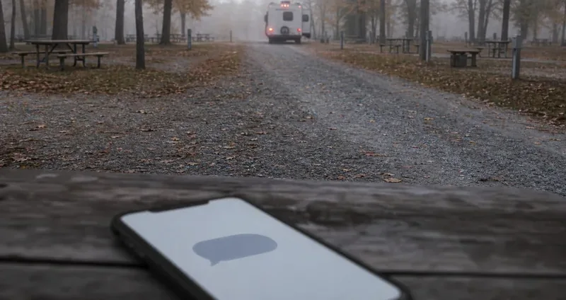 Departing camper receiving an automatic text message from an RV park